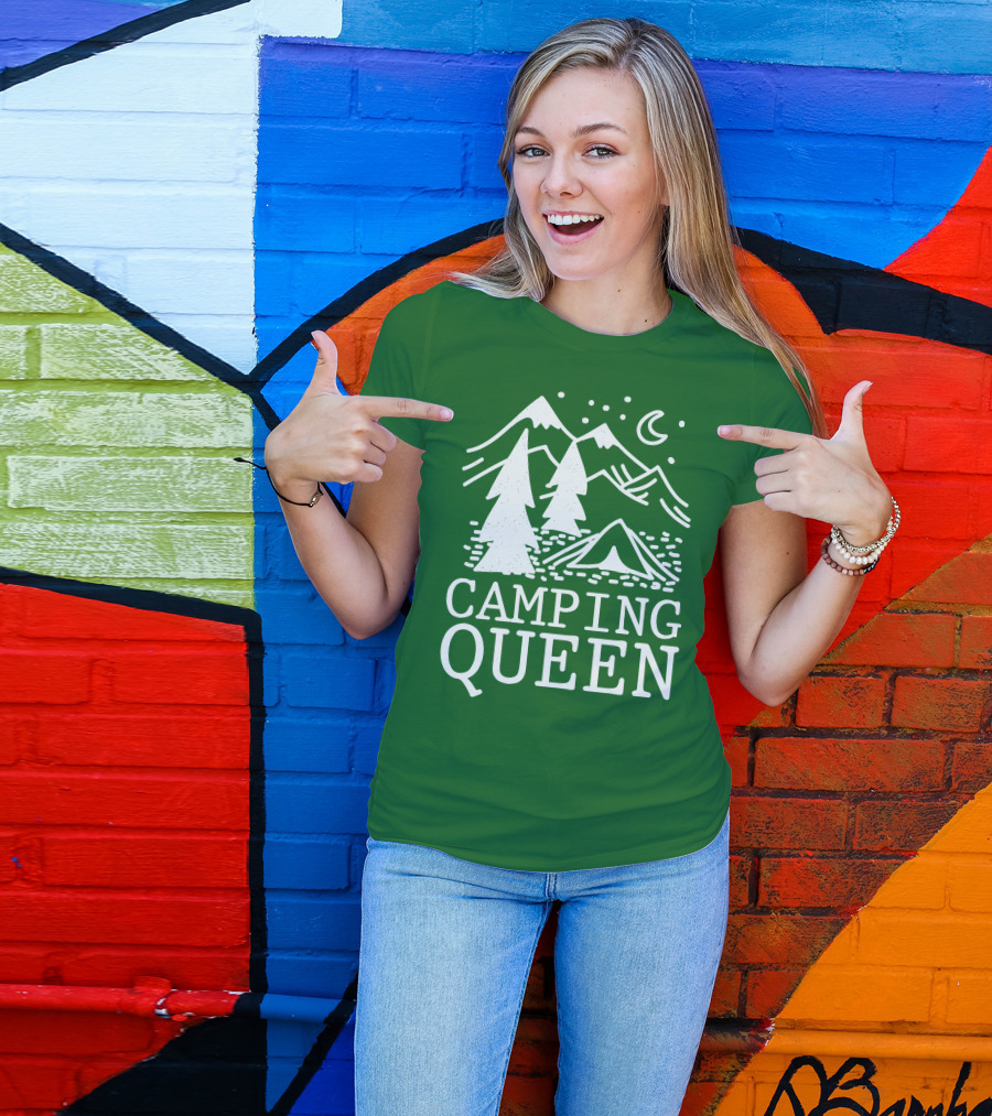Camping Queen Mountain Tent Moon Forest Adventure T-Shirt