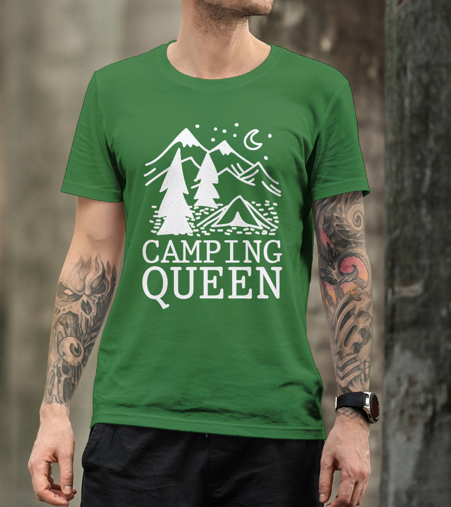 Camping Queen Mountain Tent Moon Forest Adventure T-Shirt