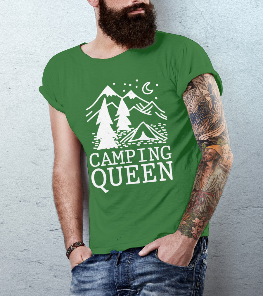 Camping Queen Mountain Tent Moon Forest Adventure T-Shirt