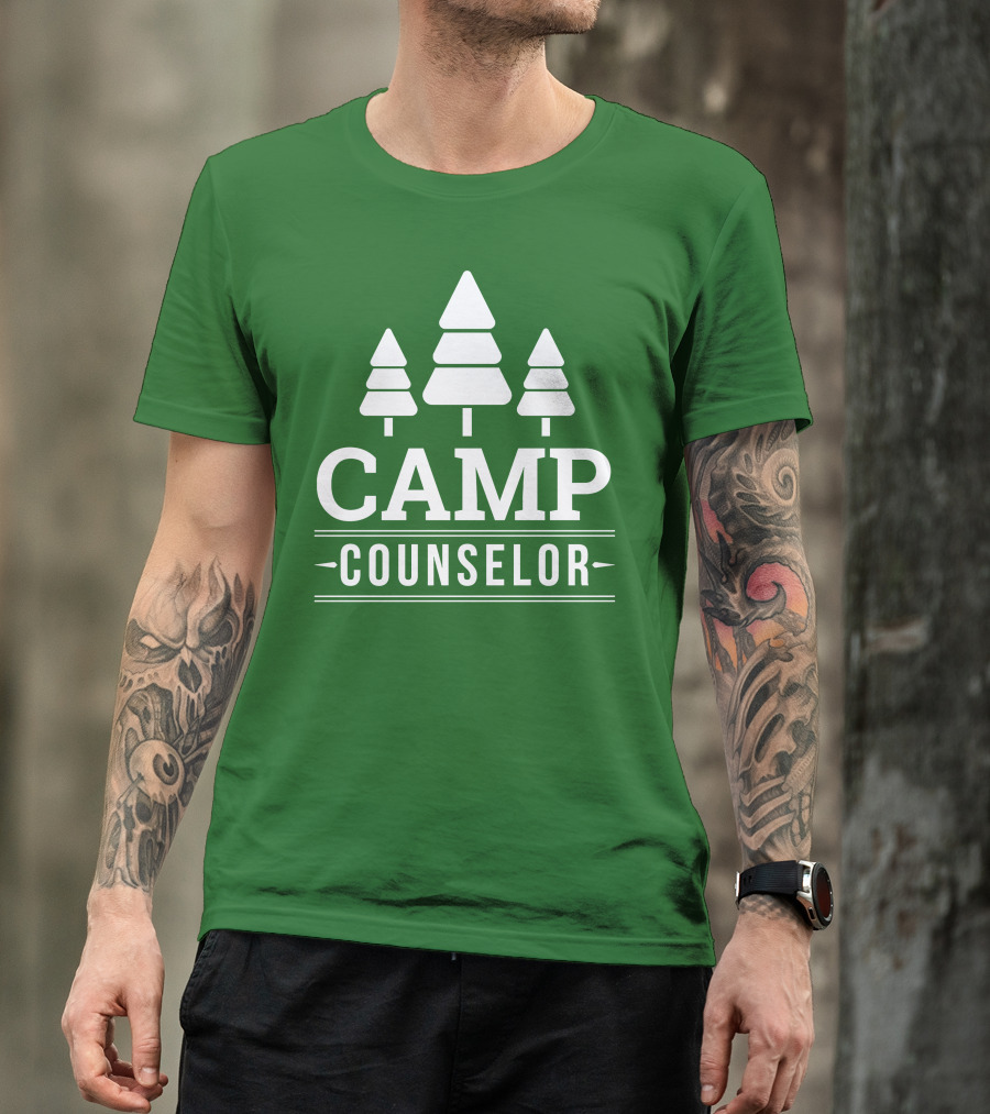 CAMP COUNSELOR Tree Icon Green Background T-Shirt