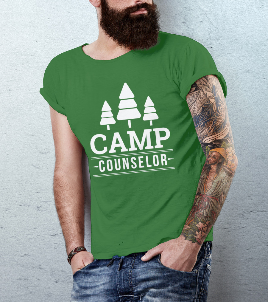 CAMP COUNSELOR Tree Icon Green Background T-Shirt