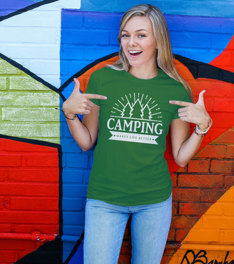 Camping Makes Life Better With Forest Trees And Radiant Sunburst T-Shirt