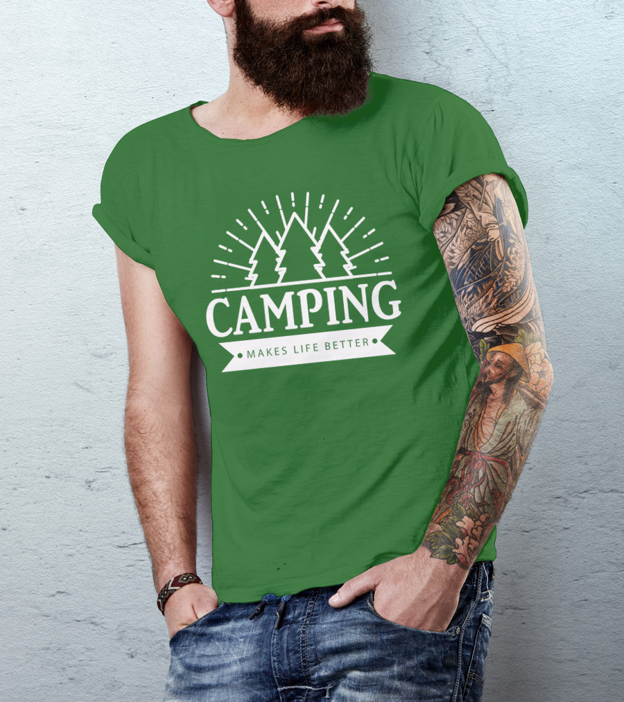 Camping Makes Life Better With Forest Trees And Radiant Sunburst T-Shirt