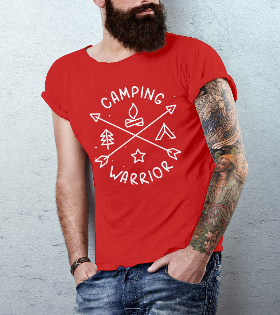 Camping Warrior Arrows Fire Tent Tree Star T-Shirt