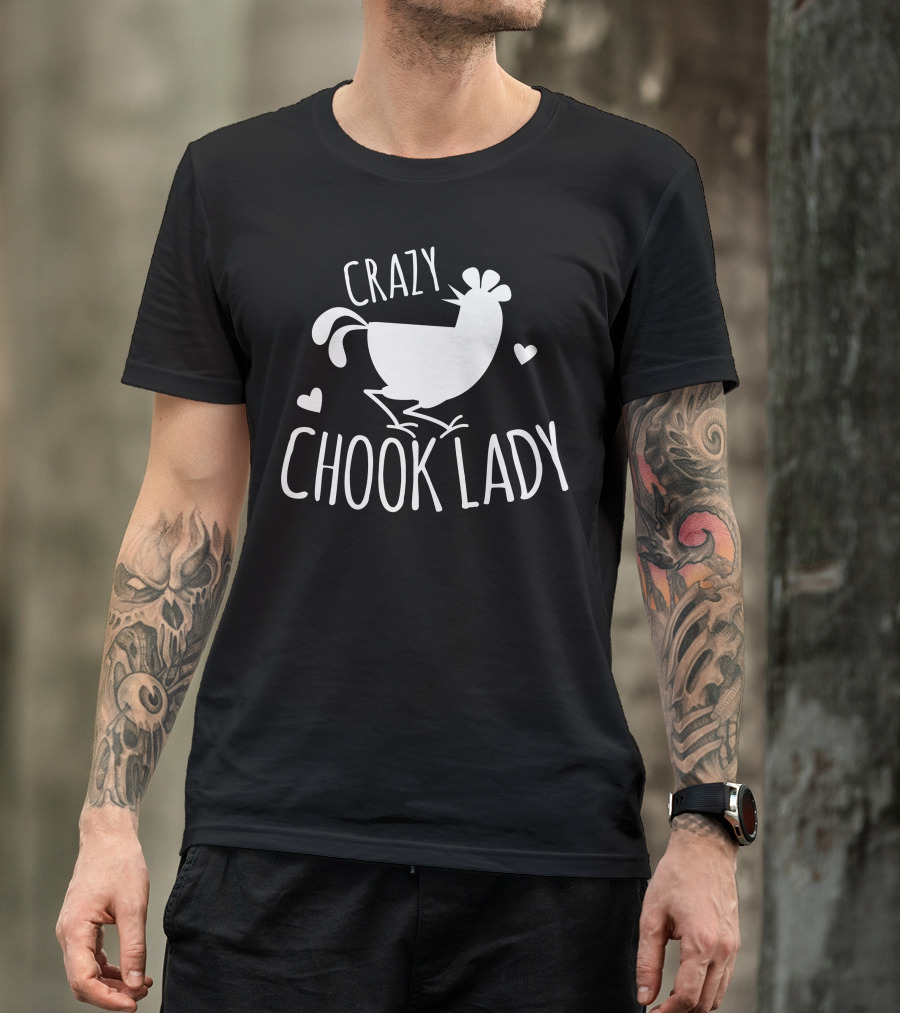 Crazy Chook Lady Hen Illustration With Hearts T-Shirt