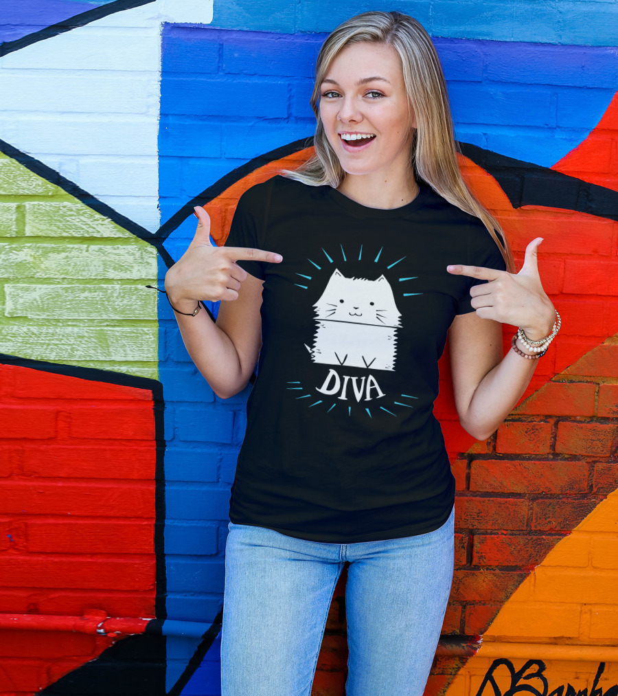 Cat Diva Cute Whiskered Feline T-Shirt