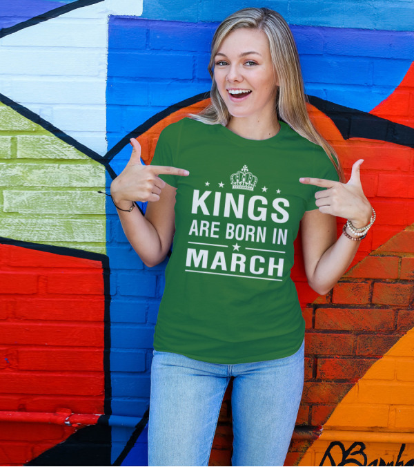 Kings Are Born In March Crown Icons T-Shirt