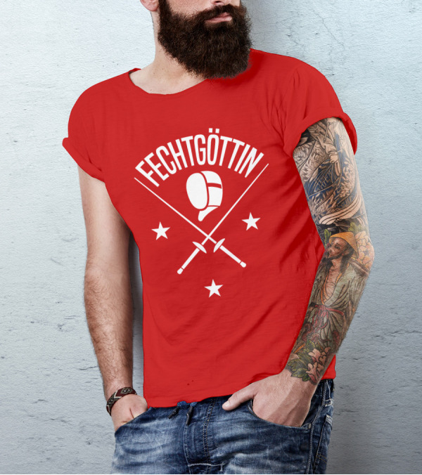 Fechtgöttin Fencing Helmet And Crossed Swords With Stars T-Shirt
