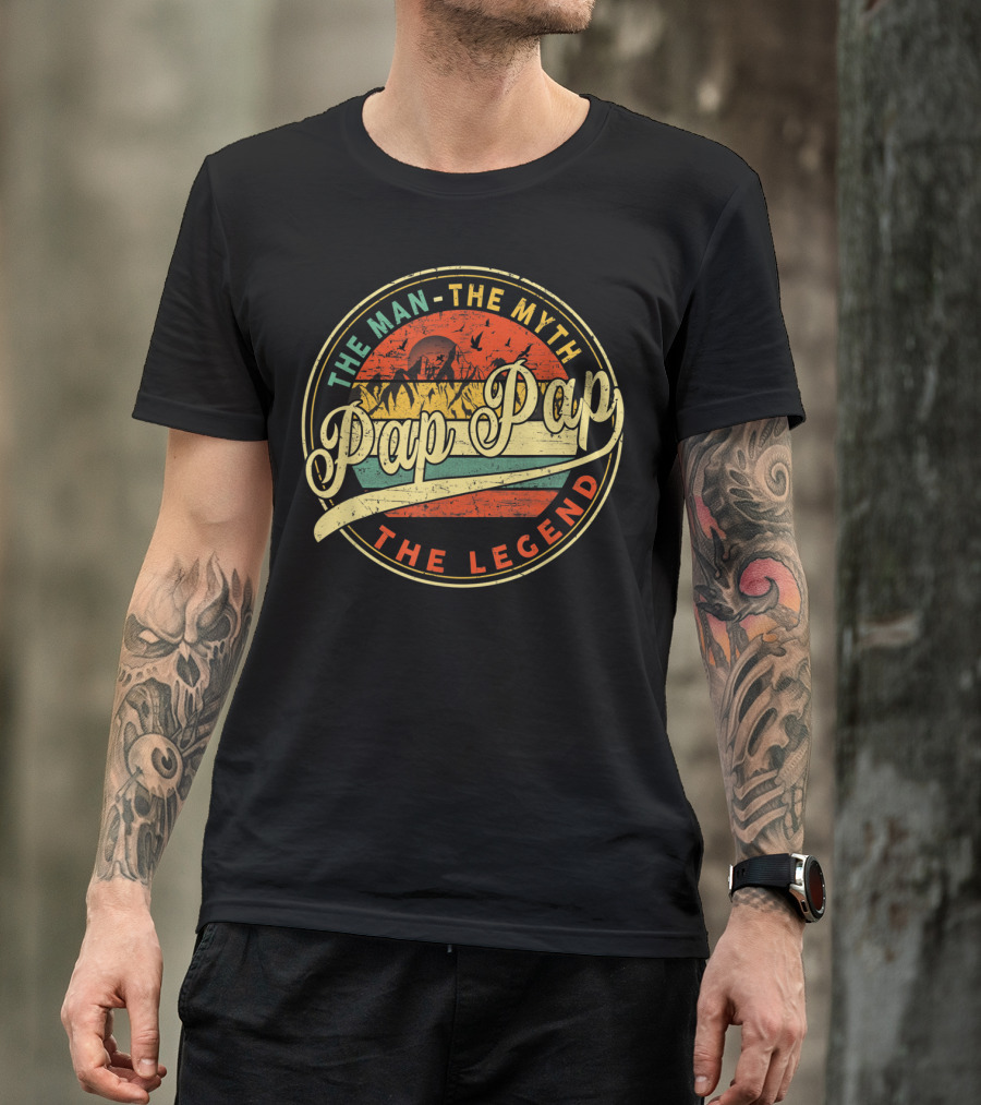 The Man The Myth Pap Pap The Legend Vintage Sun Mountain Scene T-Shirt