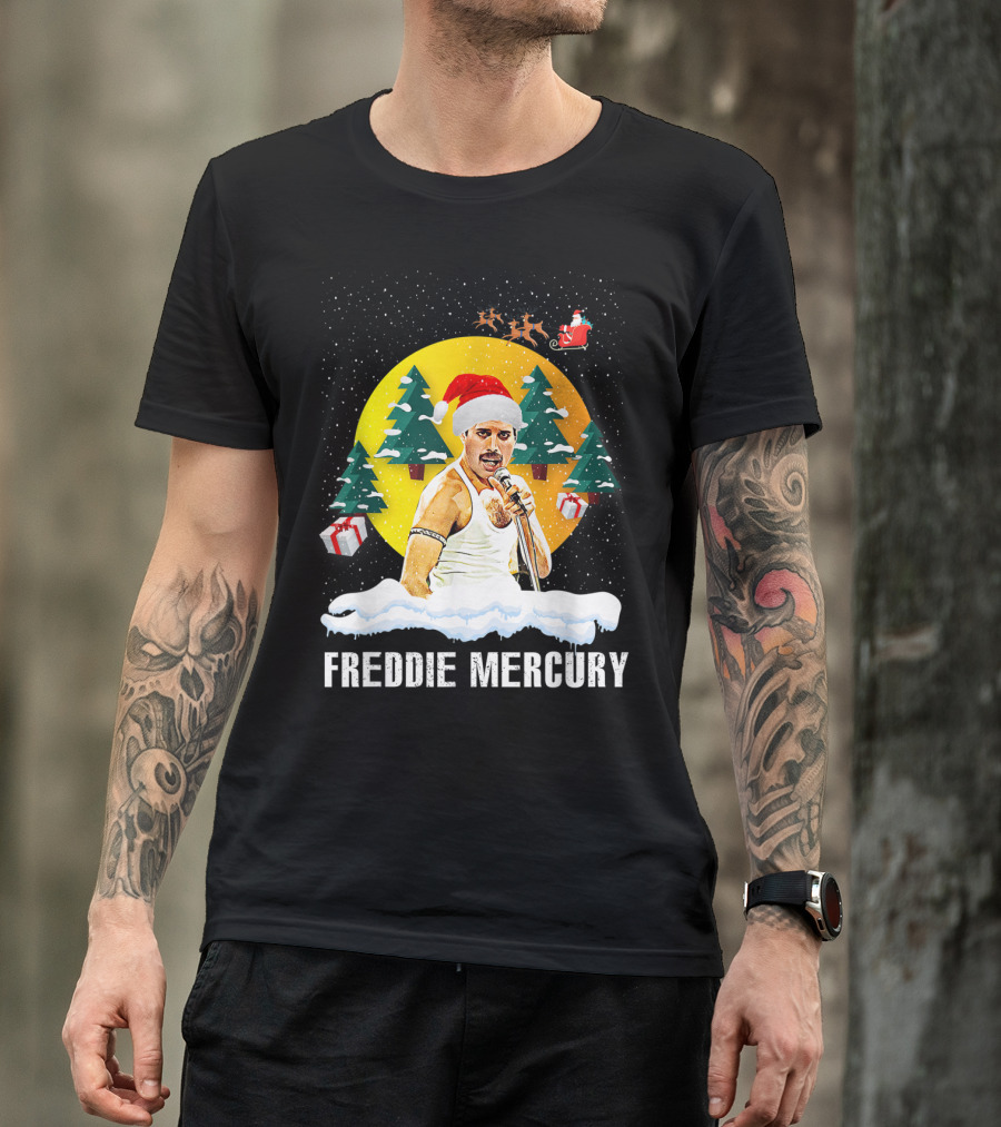 All I Want For Christmas Is Freddie Mercury Santa Festive Trees And Gifts T-Shirt