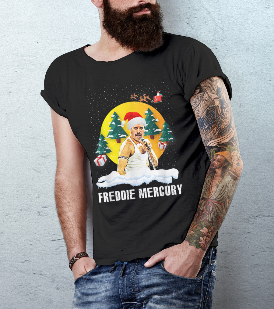 All I Want For Christmas Is Freddie Mercury Santa Festive Trees And Gifts T-Shirt