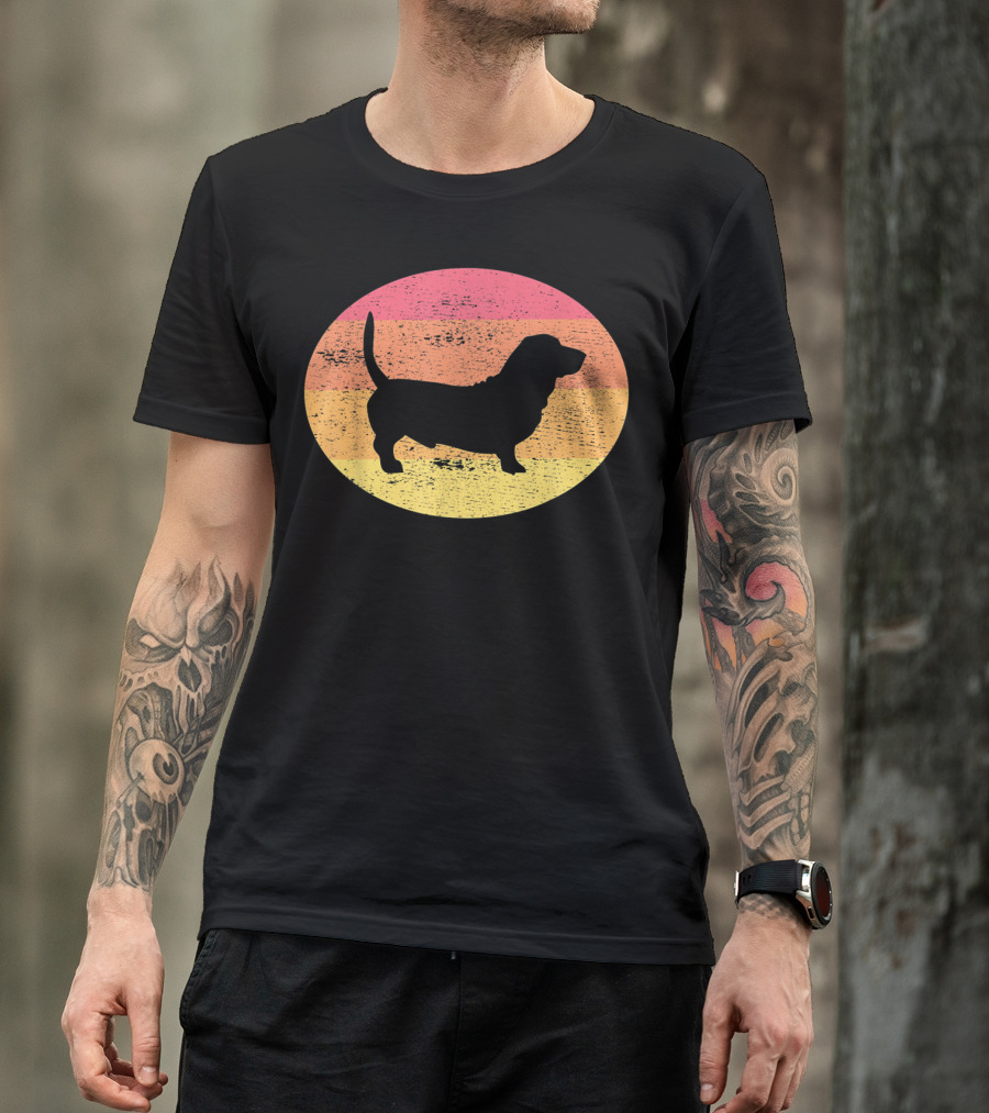 Basset Hound Silhouette Retro Vintage Dog Sunset Oval T-Shirt