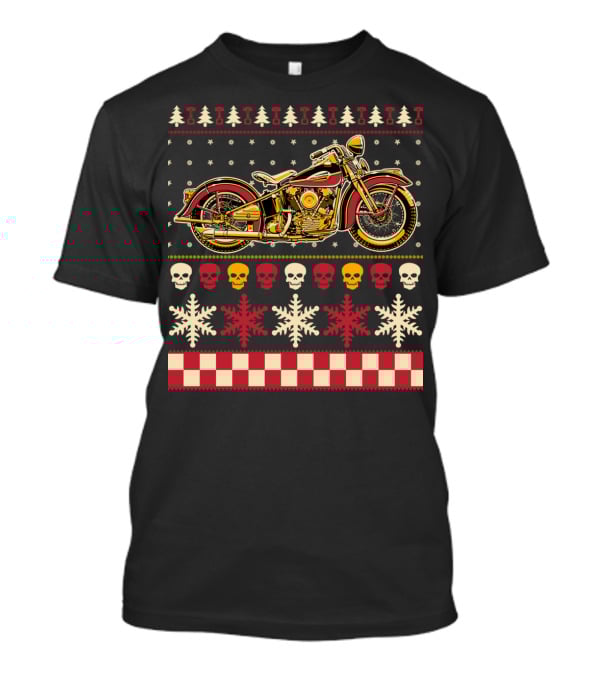Biker Motorcycle Rider Christmas Skull Snowflake T-Shirt