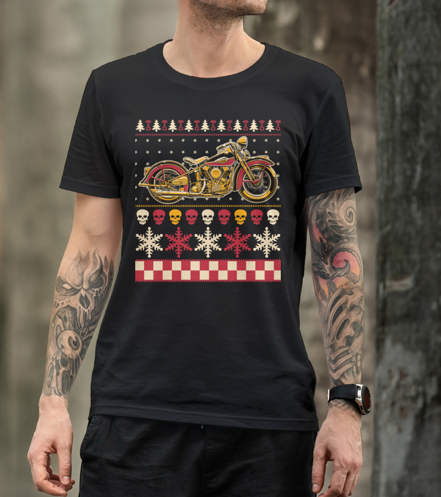 Biker Motorcycle Rider Christmas Skull Snowflake T-Shirt