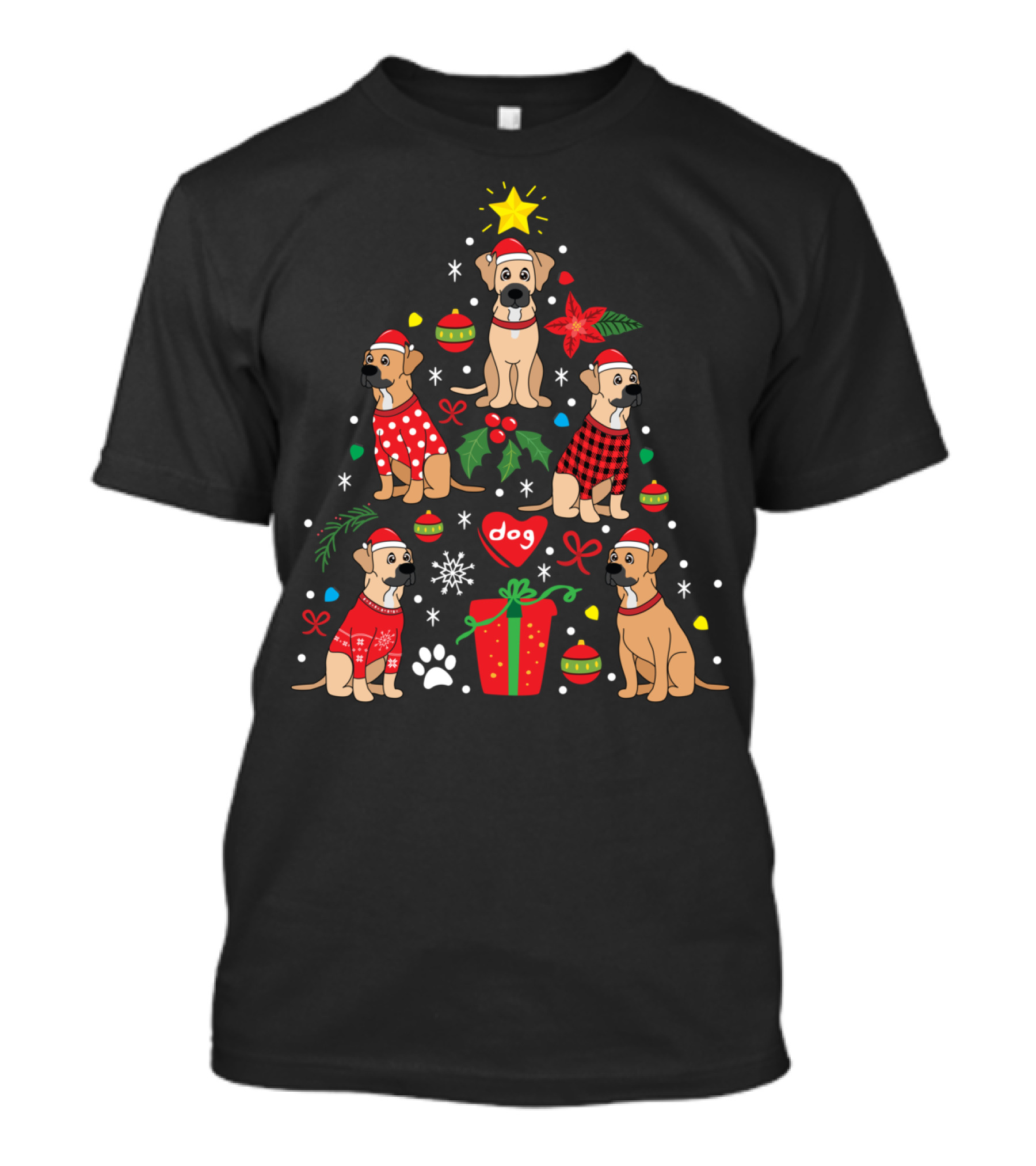 Black Mouth Cur Dog Christmas Tree T-Shirt