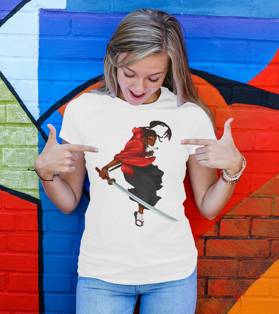 Blck Ronin Heroic Samurai Warrior In Red Cloak With Sword T-Shirt