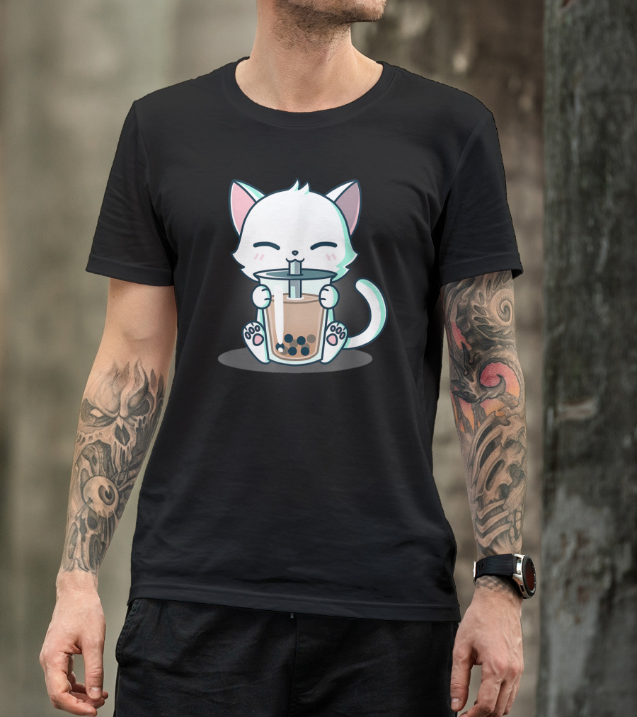 Kawaii Boba Cat Happy Kitten Drinking Bubble Tea Mood T-Shirt