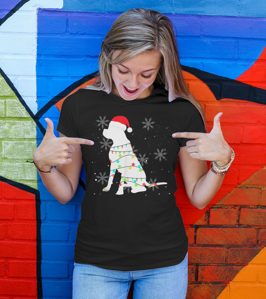 Christmas Lights Boxer Santa Hat Snowflakes T-Shirt