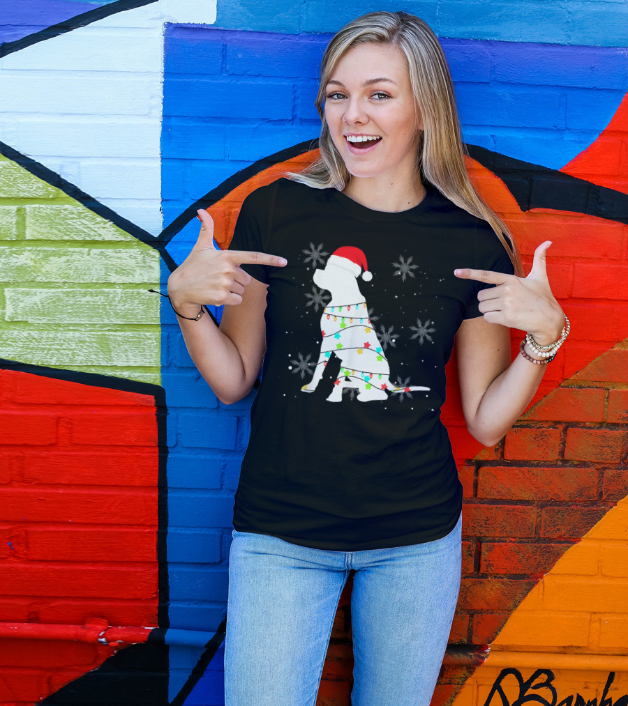 Christmas Lights Boxer Santa Hat Snowflakes T-Shirt