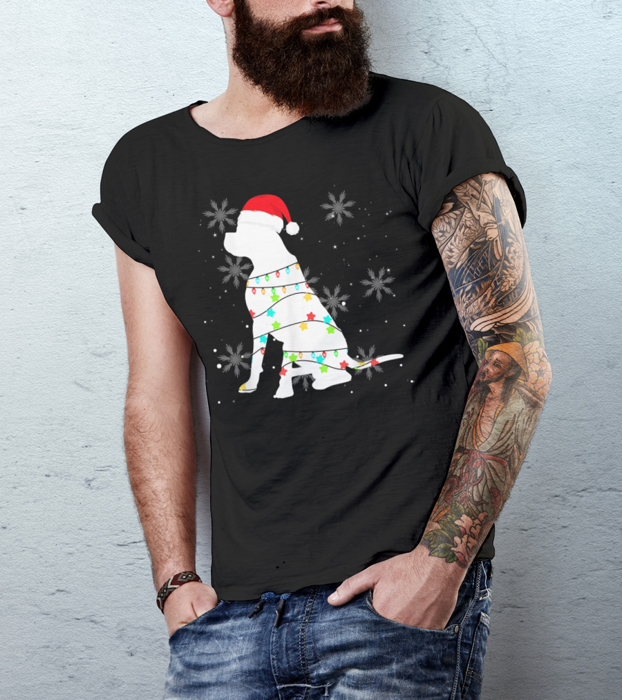 Christmas Lights Boxer Santa Hat Snowflakes T-Shirt