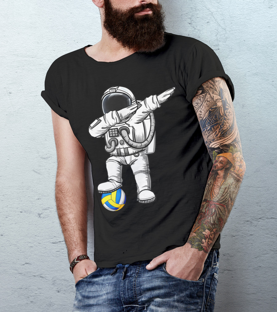 Cute Astronaut Dabbing With Volleyball Astronomy Lovers Galaxy T-Shirt