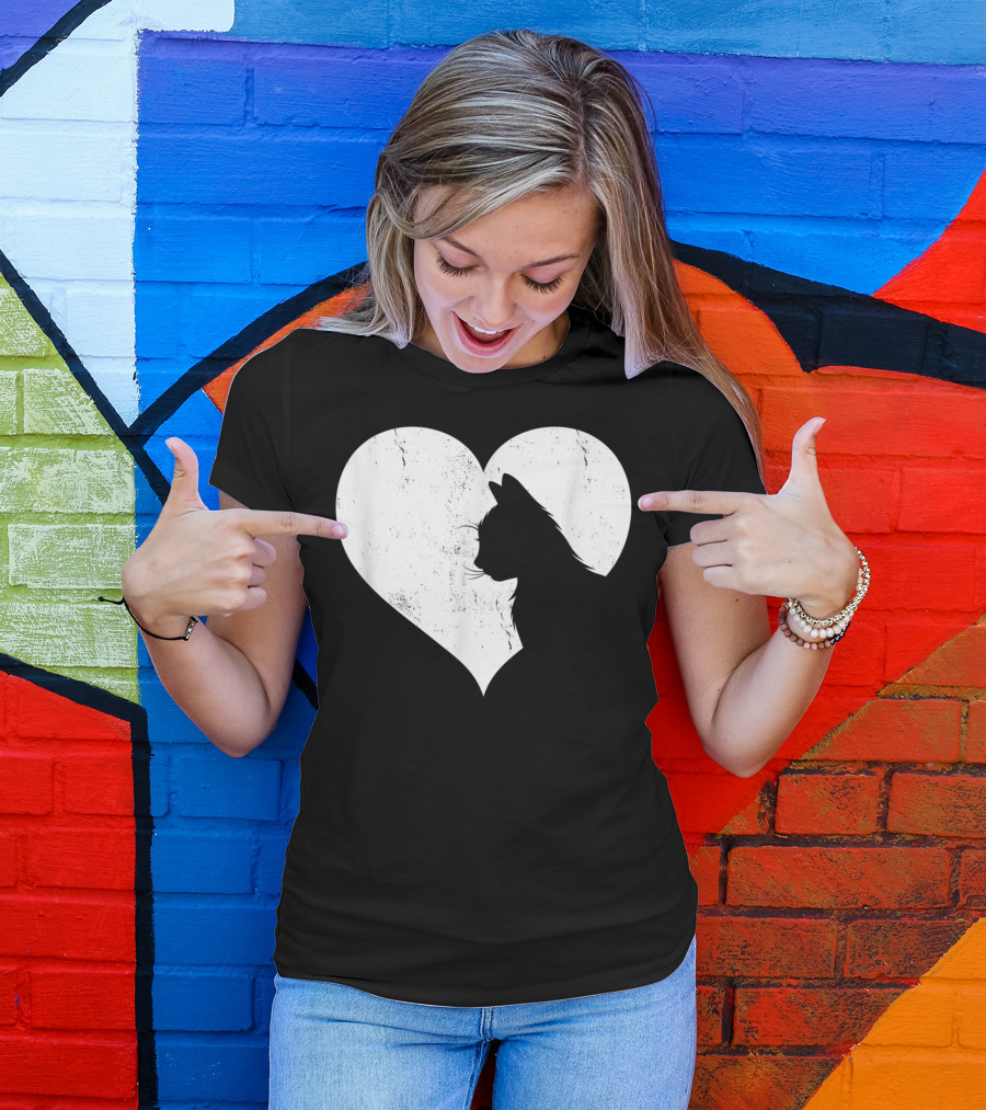 Cute Cat Heart Silhouette For Cat Lovers T-Shirt