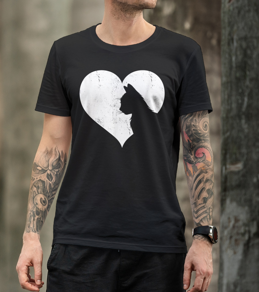 Cute Cat Heart Silhouette For Cat Lovers T-Shirt
