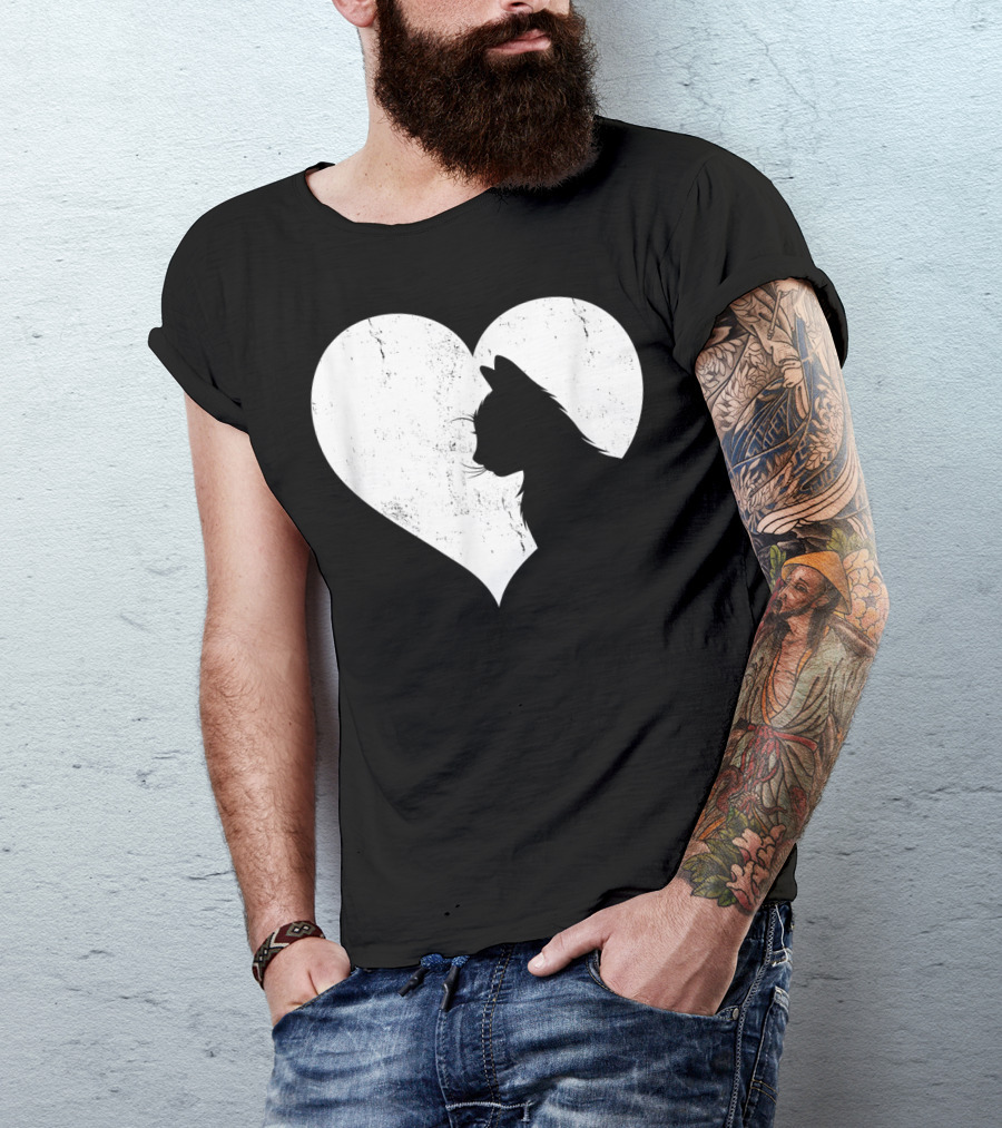 Cute Cat Heart Silhouette For Cat Lovers T-Shirt