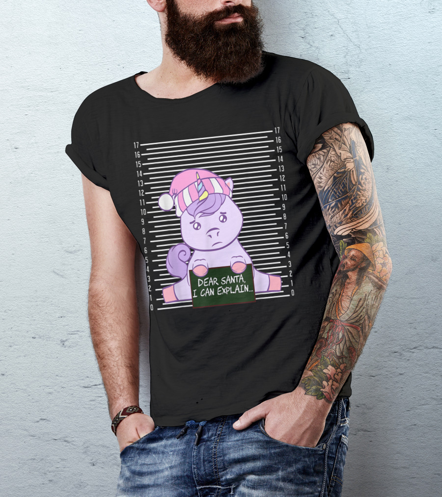 Dear Santa I Can Explain Mugshot Unicorn Christmas Hat T-Shirt