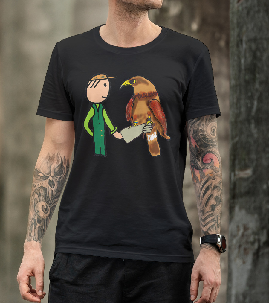 Falconry Handler With Illustrated Bird Of Prey T-Shirt