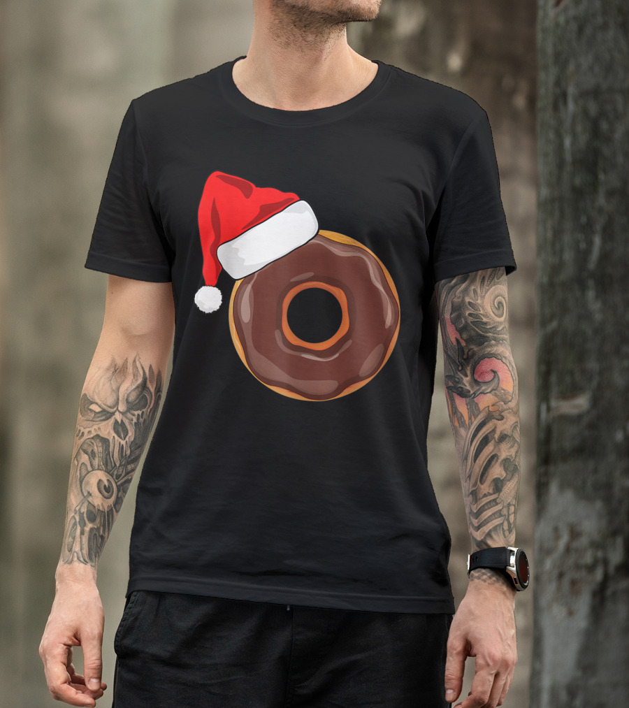 Santa Hat Chocolate Donut Christmas Humor T-Shirt