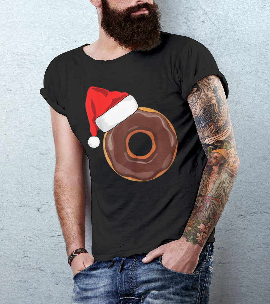 Santa Hat Chocolate Donut Christmas Humor T-Shirt
