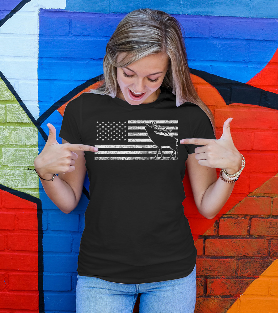 American Flag Deer Lover Funny Hunting Hunter T-Shirt