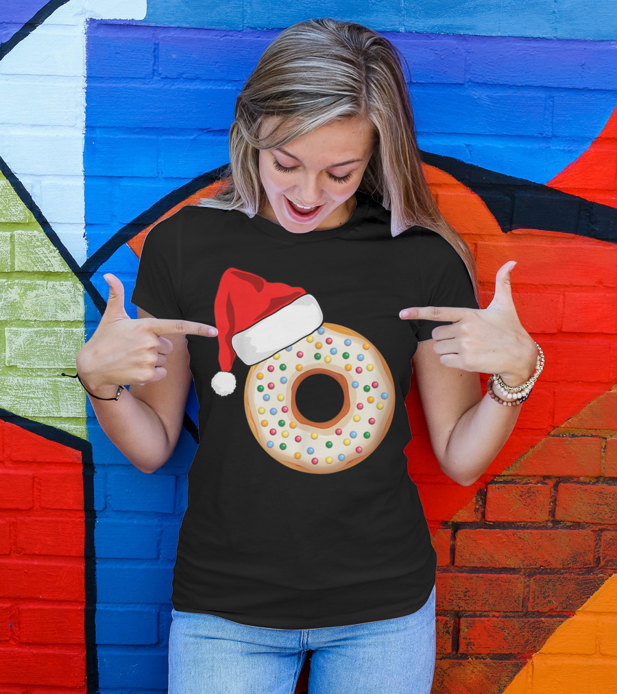 Funny Donut Santa Hat With Sprinkles T-Shirt