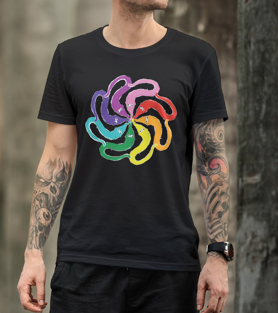 Funny Fuzzy Worm On A String Rainbow Mandala Kaleidoscope T-Shirt