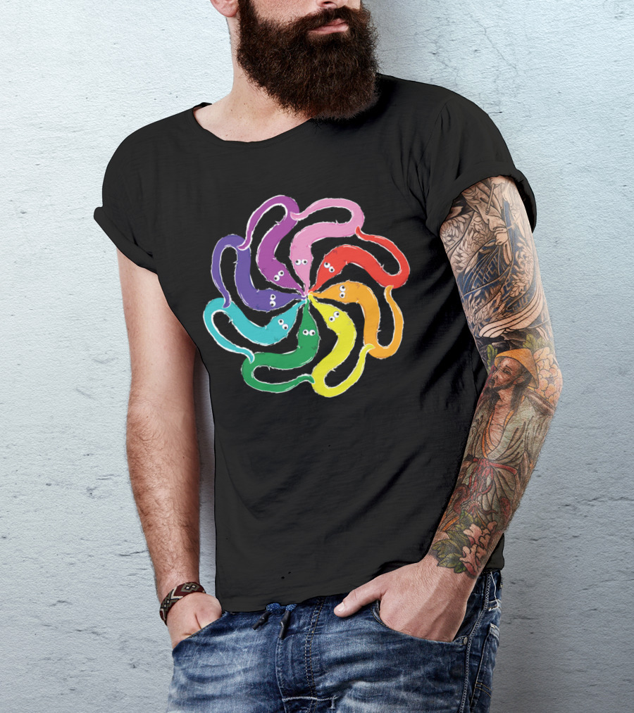 Funny Fuzzy Worm On A String Rainbow Mandala Kaleidoscope T-Shirt