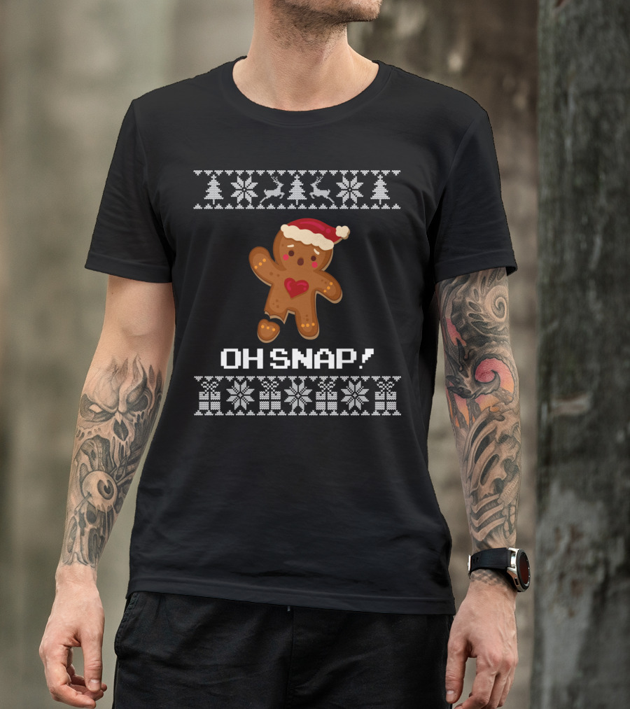 Oh Snap Gingerbread Christmas Santa Hat Ugly T-Shirt