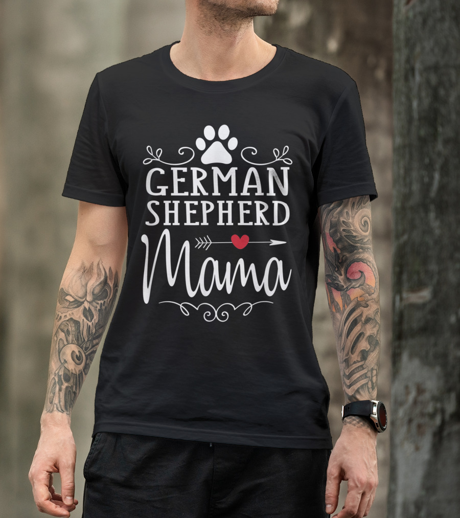 German Shepherd Mama German Shepherd Lover Paw Heart Arrow T-Shirt