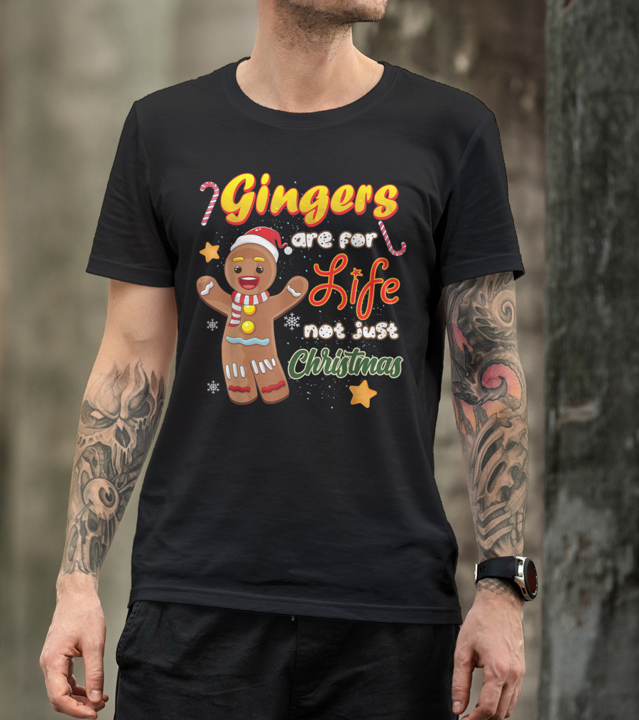 Gingers Are For Life Not Just Christmas Gingerbread Cookie With Candy Cane And Santa Hat T-Shirt