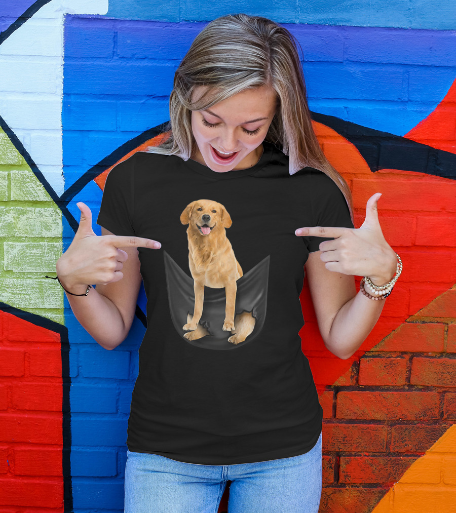 Golden Retriever In Black Pocket T-Shirt