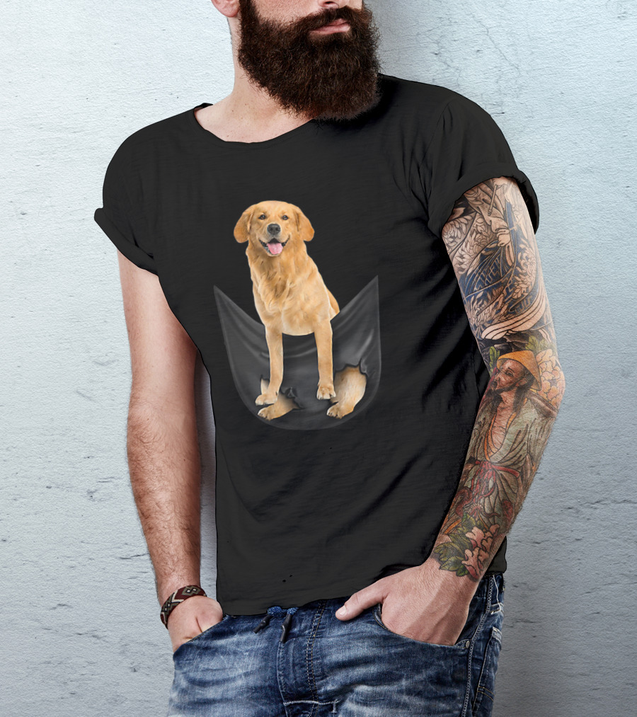Golden Retriever In Black Pocket T-Shirt