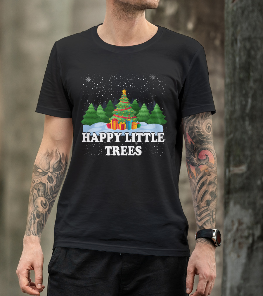 Happy Little Trees Christmas Holiday Snowy Scene T-Shirt