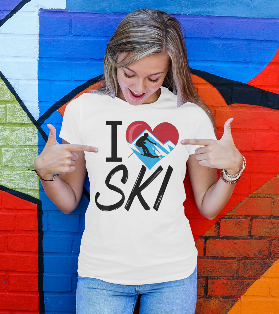 I Love Skiing With Heart And Skier T-Shirt