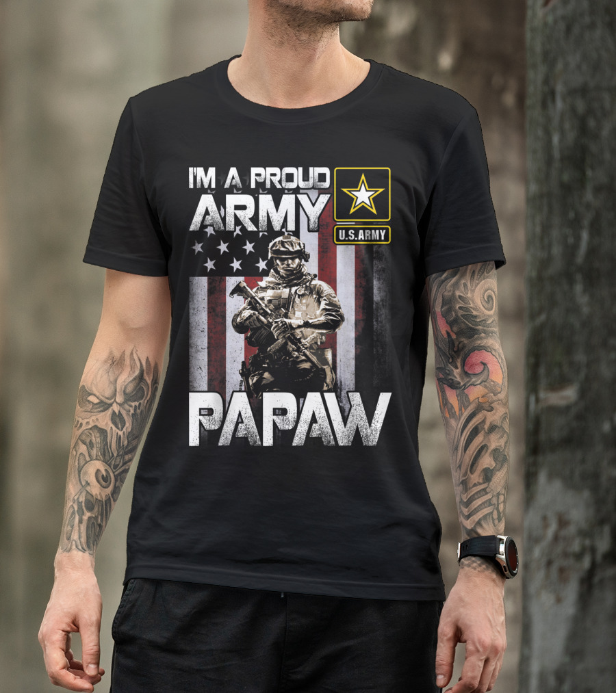 I'm A Proud Army Papaw U.S. Army Star Soldier And American Flag T-Shirt