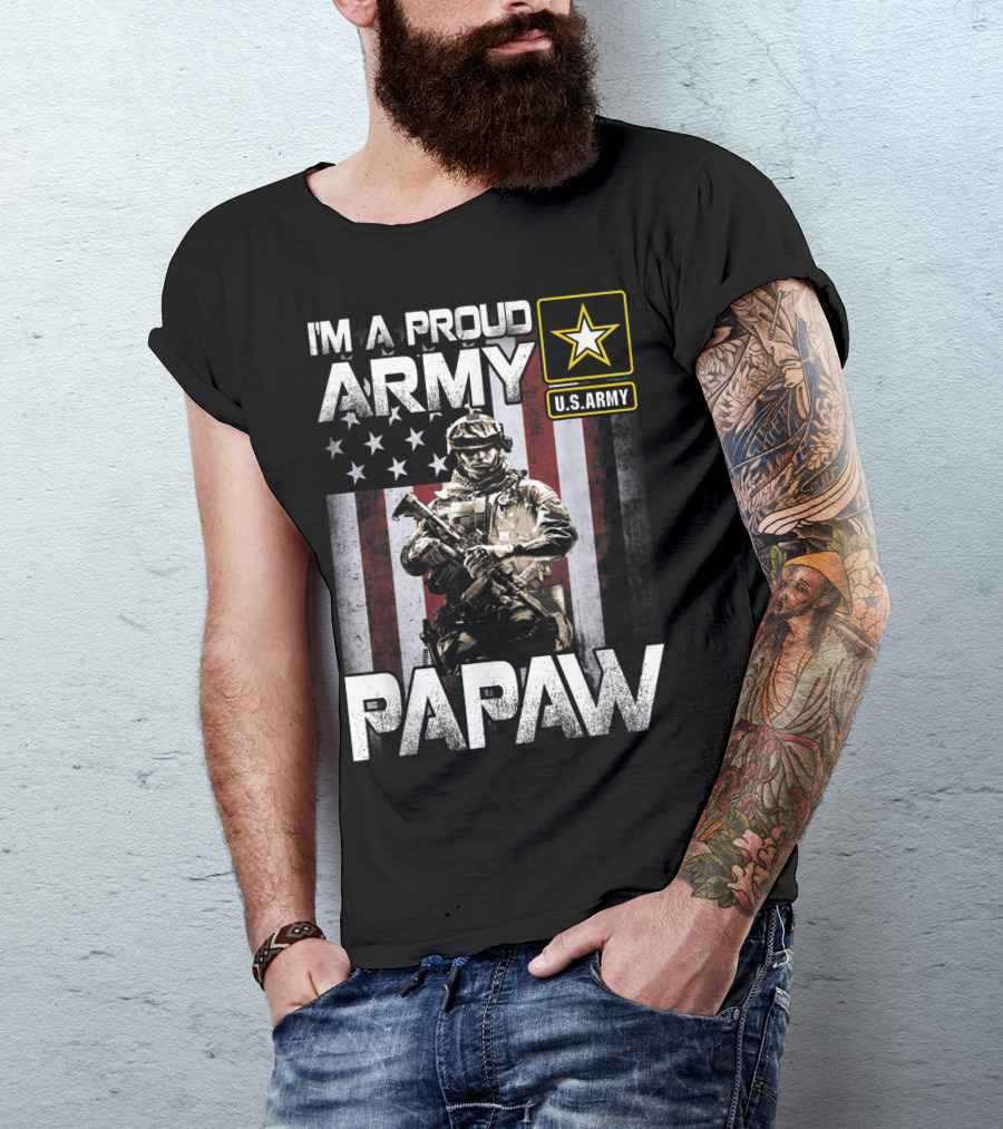 I'm A Proud Army Papaw U.S. Army Star Soldier And American Flag T-Shirt
