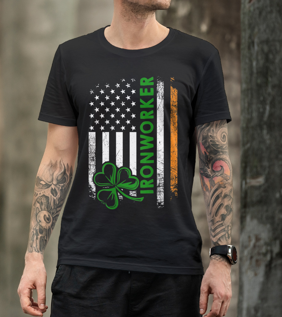 Irish American Ironworker Shamrock Flag T-Shirt
