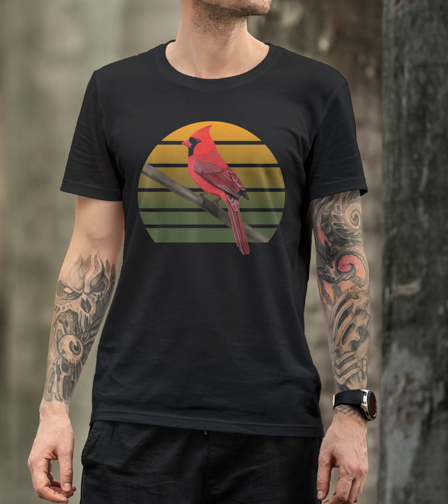 Jzbirds Northern Cardinal Bird Animal Vintage Sunset Circle T-Shirt