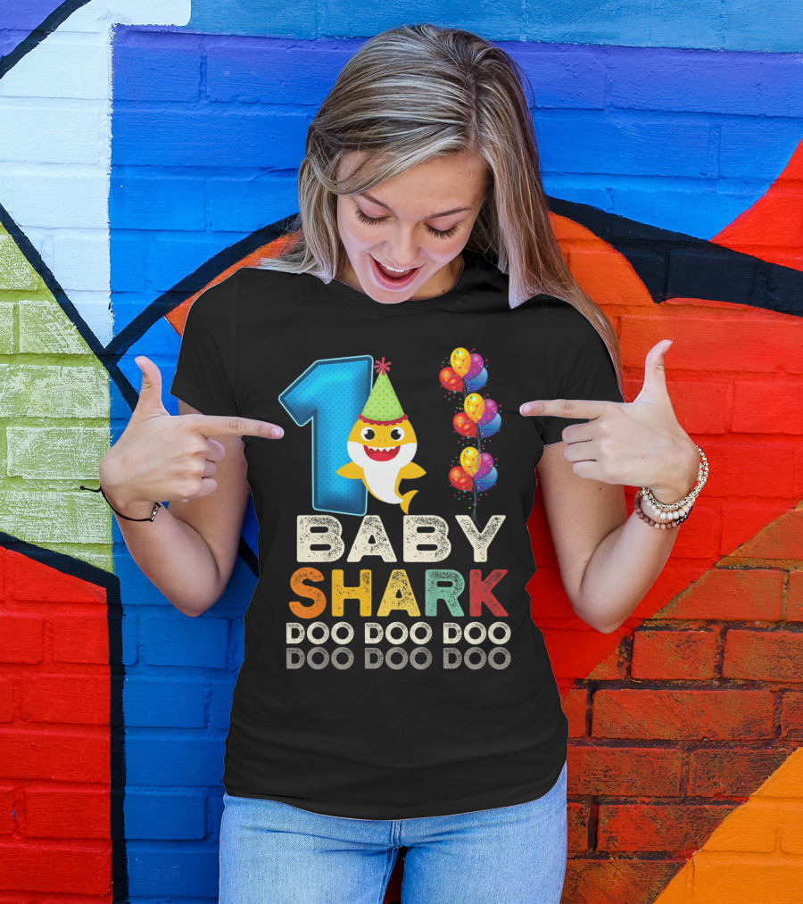 1 Baby Shark Doo Doo Doo Kids 1st Birthday Son Daughter T-Shirt