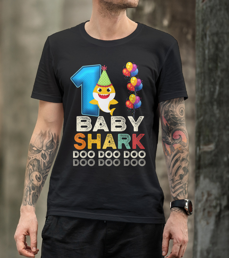 1 Baby Shark Doo Doo Doo Kids 1st Birthday Son Daughter T-Shirt