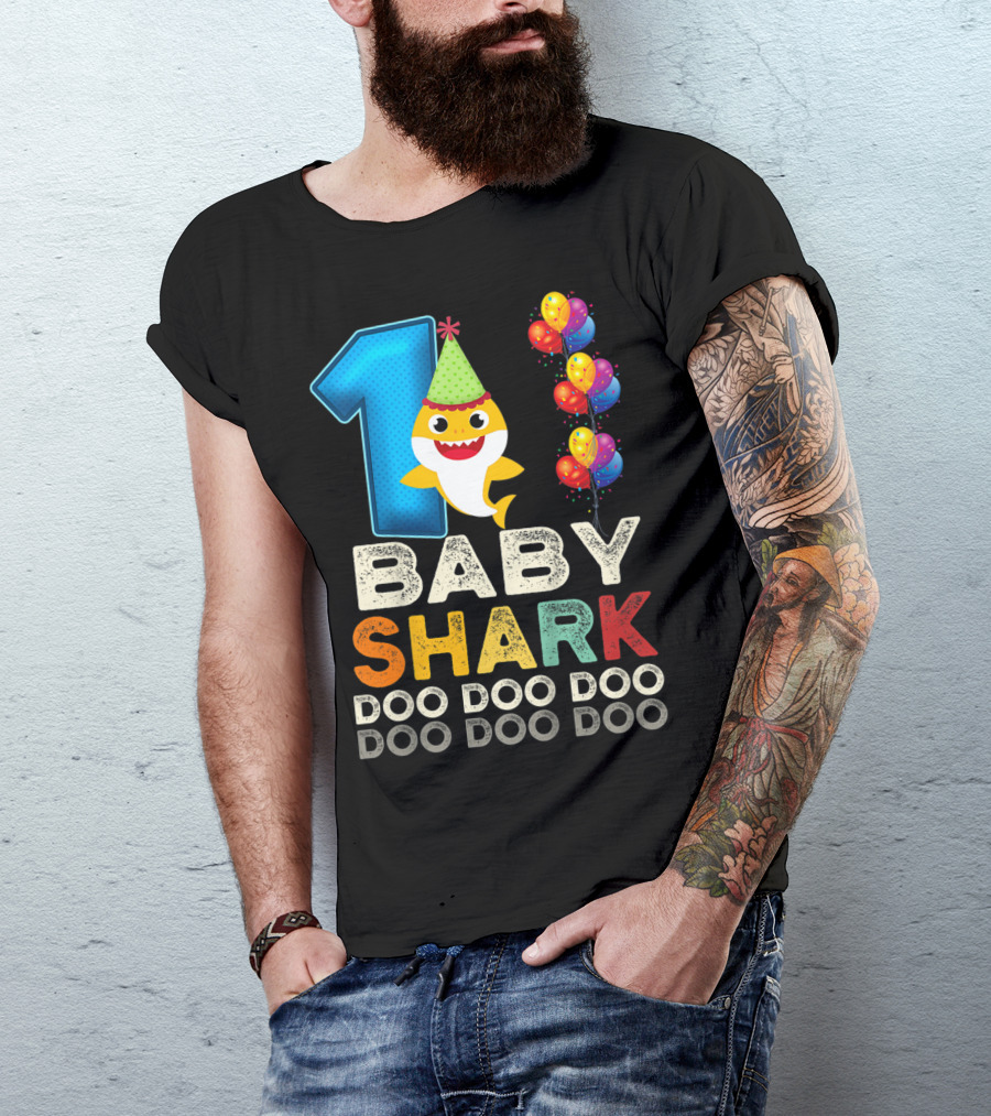 1 Baby Shark Doo Doo Doo Kids 1st Birthday Son Daughter T-Shirt